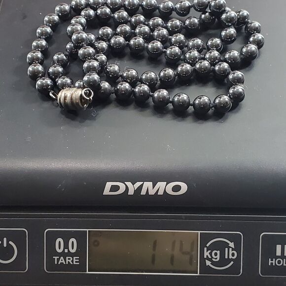 Vintage Lucoral Hematite Barrel Clasp 28" Grey Gunmetal Beaded Necklace - Picture 8 of 10